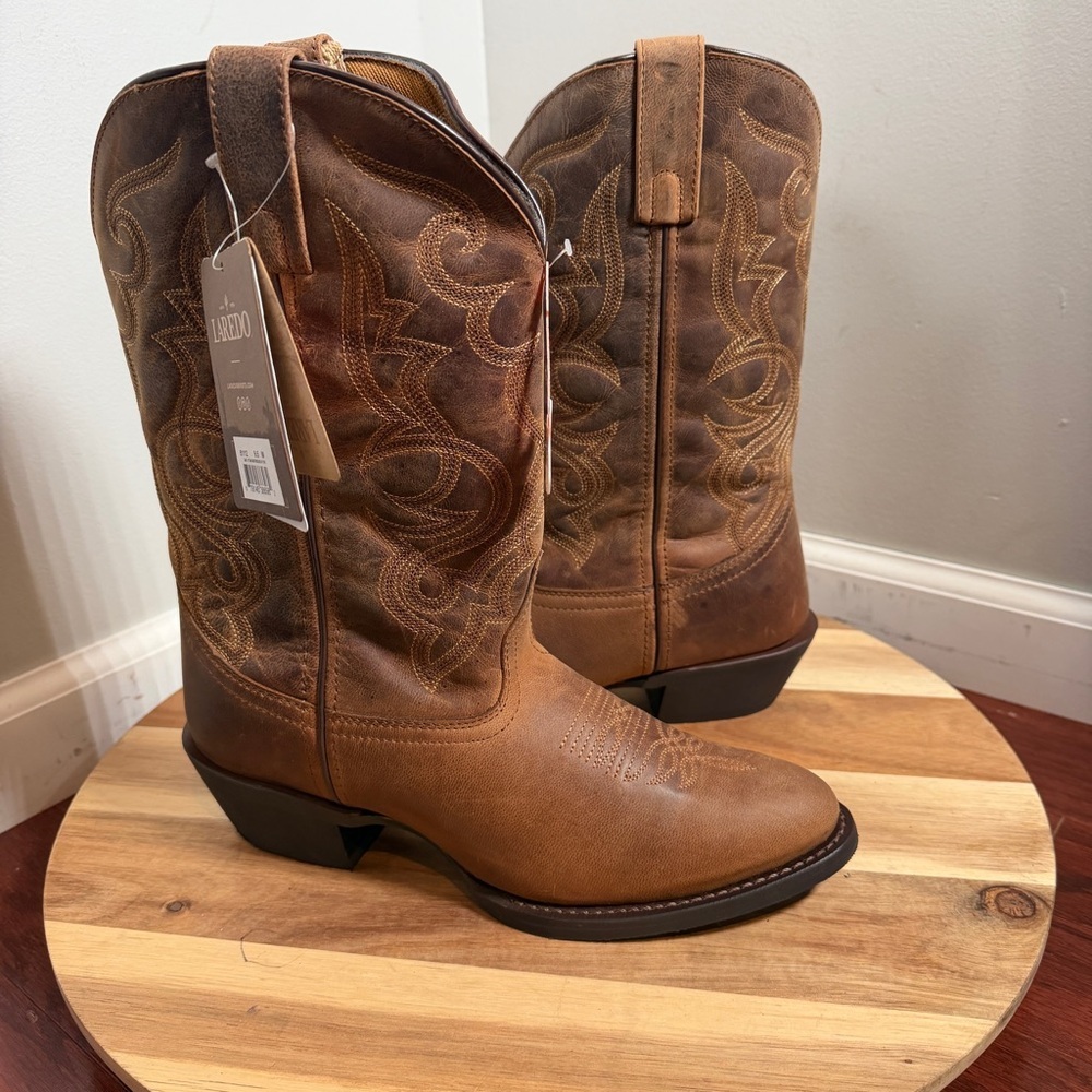 Laredo Maddie Western Cowboy Coastal Boots Sz 9.5 WIDE WIDTH  Brown Leather